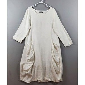 Sabina Bach Made In Italy White Linen Midi Dress Pockets Sz L* See Measurements